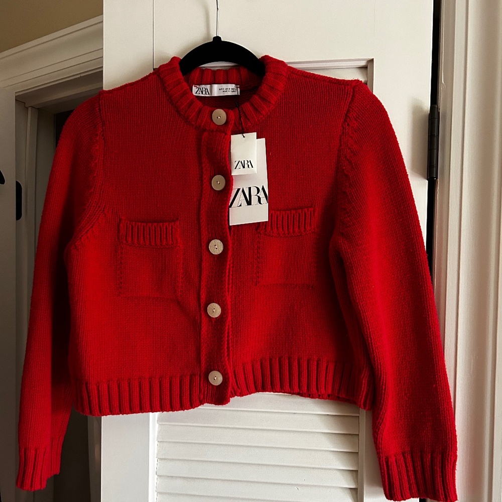 Zara red cotton sweater cardigan, Babaa replica